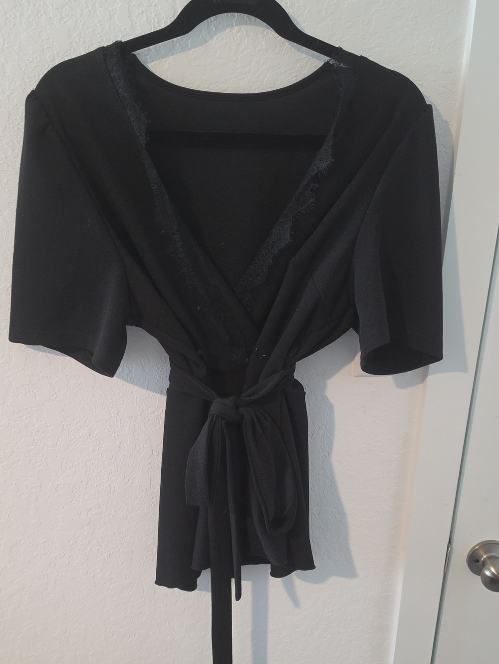 SHEIN Black Lace-Trim Wrap Top